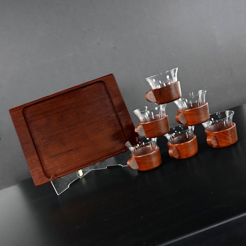 Vintage Mid Century Modern Galatix handgefertigt Burma Teak Tee Service Set 6 & Tablett - Bild 3 von 11