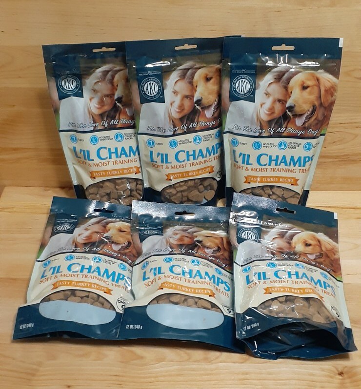 6 American Kennel Club L'IL CHAMP Soft  Moist Dog Treat TURKY Chews blue buffalo