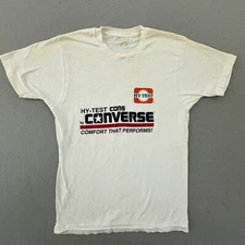 VINTAGE Converse Shirt Mens Large White Hy Test Shoes 80s Blue Bars Screen Stars