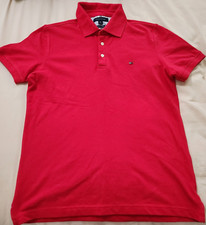 NWT Mens Tommy Hilfiger Polo Shirt Size MEDIUM Red S/S Slim Fit Stretch