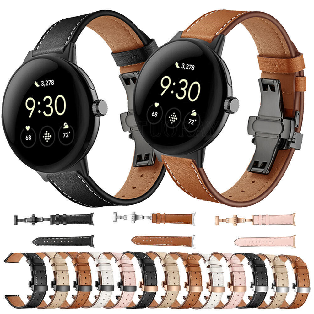 For Google Pixel Watch 1 2 Strap Replace Butterfly Clasp Bracelet Leather Band