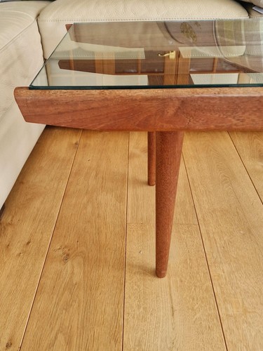 Vintage Scandinavian Mid-Century Danish Coffee Table in Glass and Teak c. 1960s - Picture 9 of 24