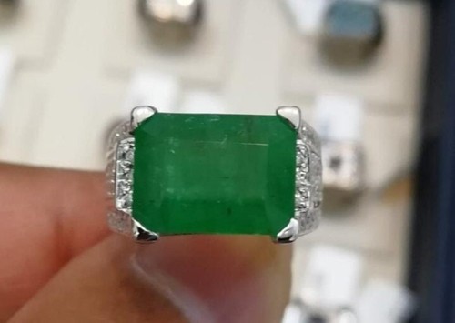 Green Emerald Gemstone With 925 Sterling Silver Ring Men's Ring Men's Jewelry - Picture 6 of 6