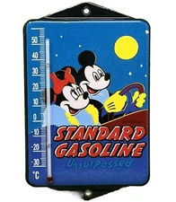 VINTAGE STANDARD GASOLINE PORCELAIN THERMOMETER MOTOR OIL SERVICE STATION DISNEY
