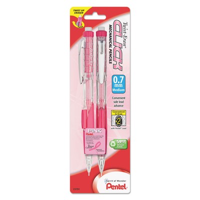 Pentel Pink Ribbon Twist-Erase CLICK Mechanical Pencil 0.7 mm 2/Pack