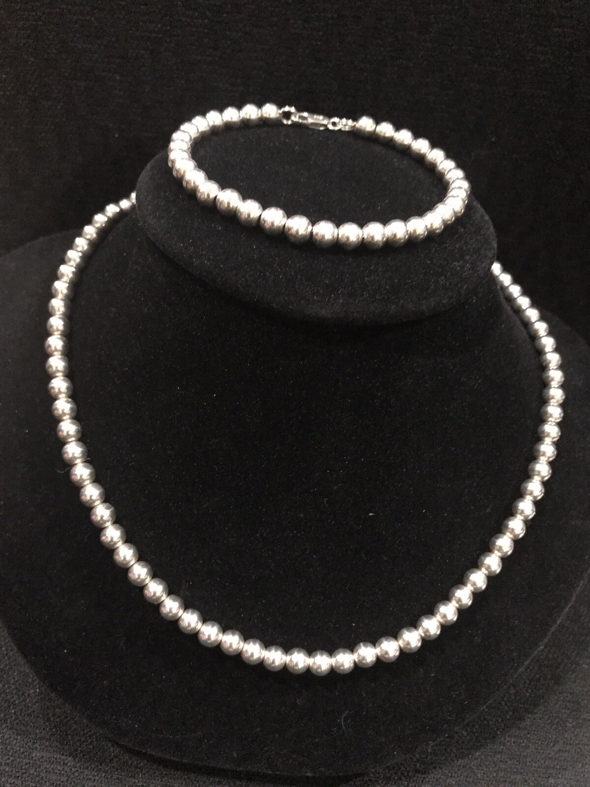 Fas Silver Vintage Sterling Silver 925 FAS Beads Necklace 17.5” And Bracelt 8” 23. ...