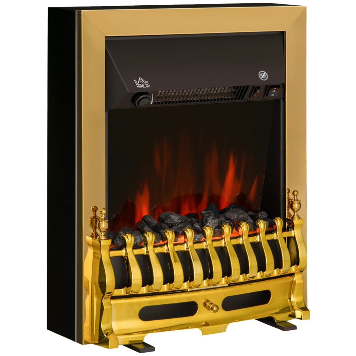 Bobobiy Coal/Golden Contemporary Electric Fireplace Burning Flame Effect Inset Fire Place Space Heater Glass View Led Lighting, 1000W/2000W, - Image 2