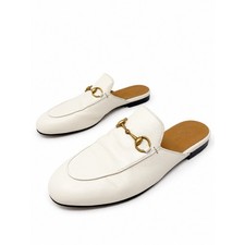 Gucci Princetown White Leather Horsebit Mule Loafers Womens Size 38