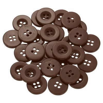 30pcs 28L Sewing Buttons 11/16'' Resin Round Flat 4-Hole Craft Buttons Brown