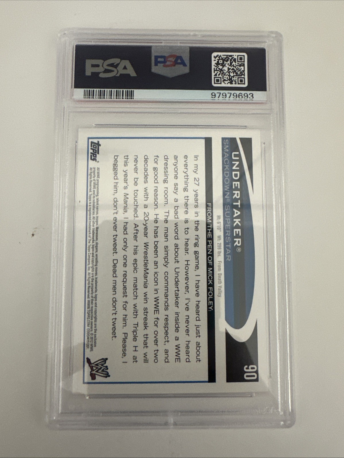 #90 Undertaker 2012 Topps WWE sports Gold PSA 10. Low Pop view 2