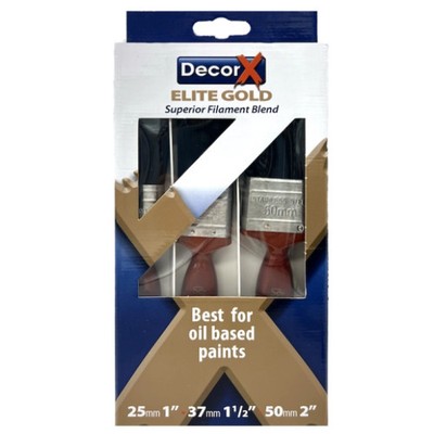 DecorX Elite Gold 3-teiliges Pinsel-Set 1 Zoll 1,5 Zoll 2 Zoll Farbe auf Ölbasis