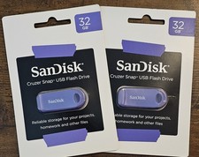SanDisk Cruzer Snap 32GB USB Flash Drive, Retractable Design, Purple Lot Of 2