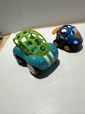 Lot of 2 - OBall GO GRIPPERS Plastic Cars 4'' Turquoise and 3.5'' Blue Race Car