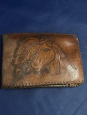 Vintage Mexico Hand Tooled Leather Men's Wallet Horse Travel Vacation Souvenir