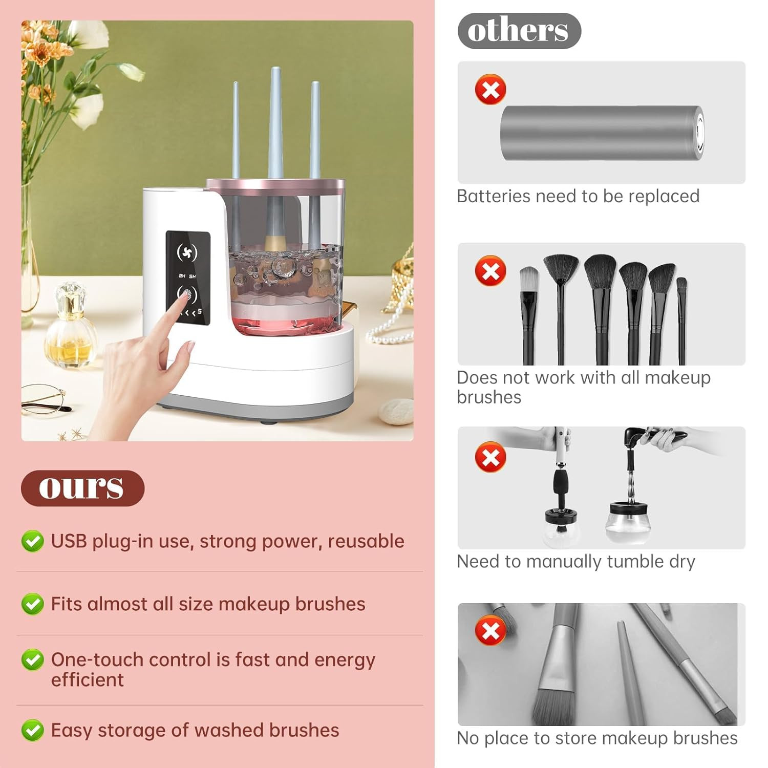 3 in 1 Electric Makeup Brush Cleaner Machine with Makeup Brush Dryer-Holder