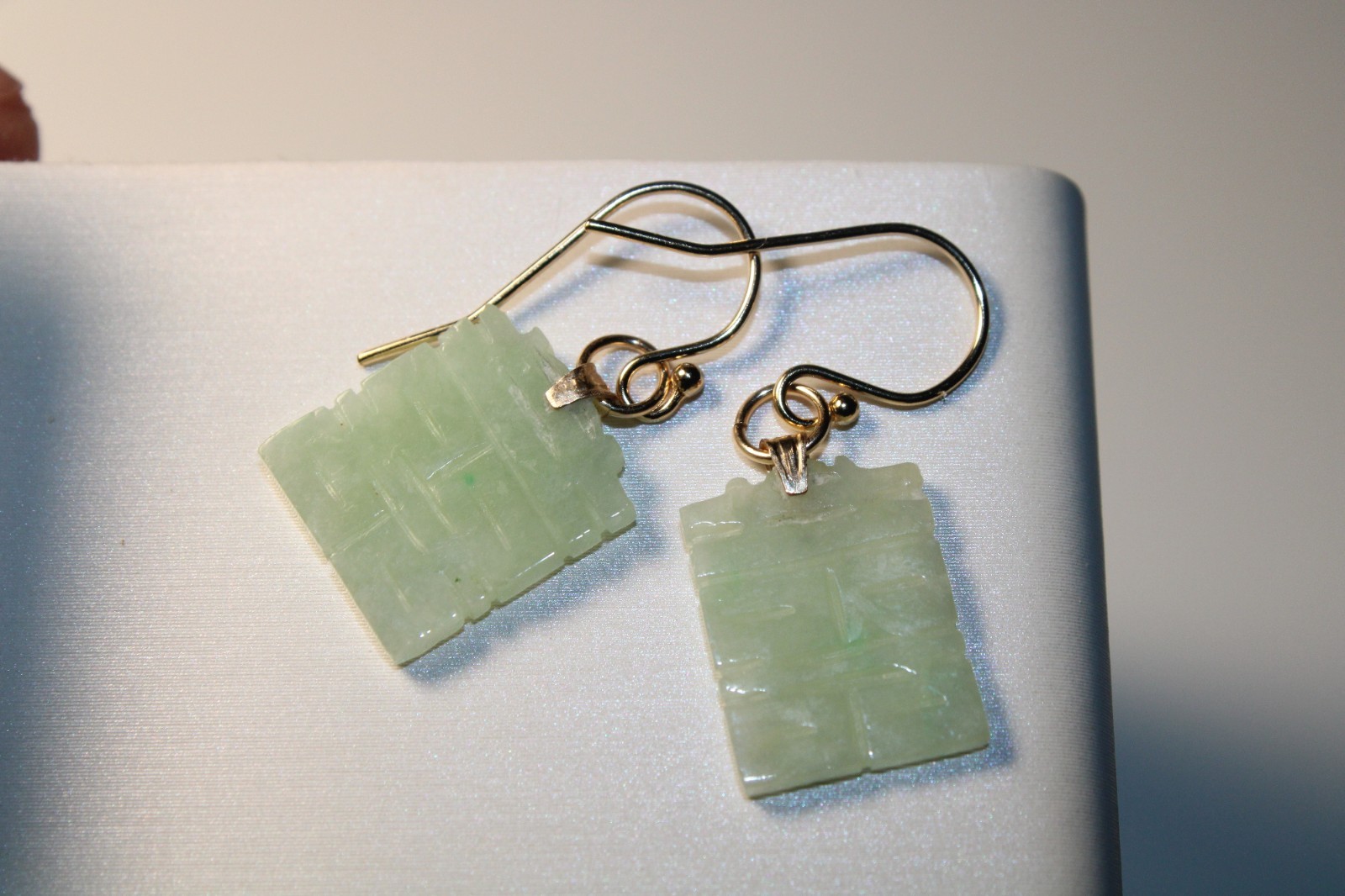 Rectangular Double Joy Jade Drop Earrings - image 4