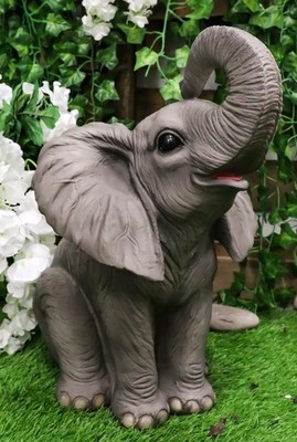 Ebros Ruby The Elephant Sitting Pretty with Trunk Up Large Statue 17'' Tall