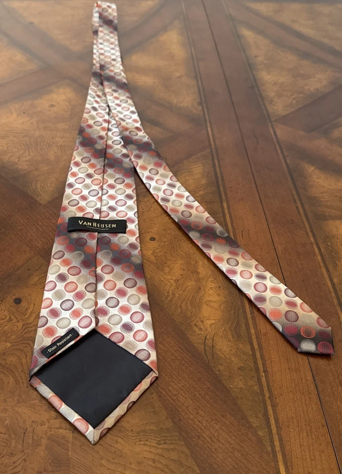 Corbata 100 % seda Van Heusen hecha a mano dorada granate caqui coral resistente a las manchas Foto 4 de 4