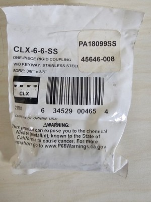 Brand New In Package Ruland One-Piece Rigid Coupling CLX-6-6-SS