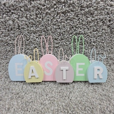 Festive Easter Centerpiece Decorative Sign Pastel Bunny Ears Wood New