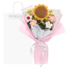 Crochet Flowers Bouquet Sunflower with Gift Bag for Gifts Light Pink