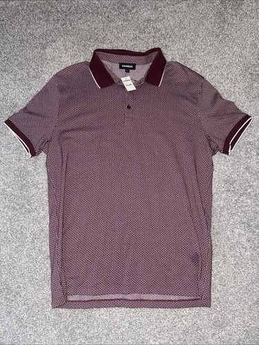 Express Men’s Large Burgundy Pattern Polo Shirt Short Sleeve NEW w/Tags