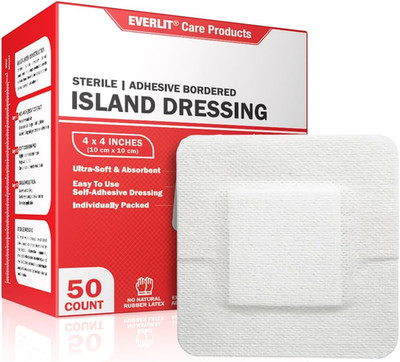 EVERLIT Island Dressing Bordered Gauze | Large Wound Care Bandage with Adhesive
