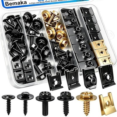 60Pcs U-Nut Clips and Body Bolts Screws Assortment Kit, 10 Sizes Auto Car U Clip