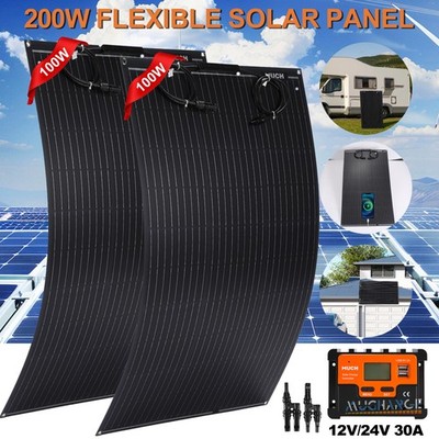 Mono 100W 200W Flexible Solar Panel Kit 25% High Efficiency for RV Camp Roof-top