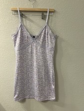 H&M Lavender Floral Ribbed Lace Trim Mini Slip Dress M Babydoll