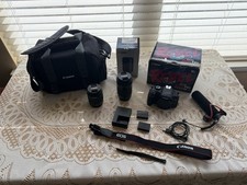 Canon EOS Rebel T6i Bundle 18-55mm 55-250mm Lenses Bag Mic Charger