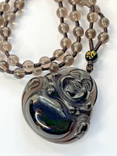 Lange einzigartige Eis Obsidian Kette Halskette Buddha Edelstein Kristall 66cm +