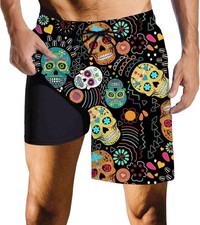 Mens Swim Trunks with Compression Liner Quick Dry Zipper Pocket Bathing
