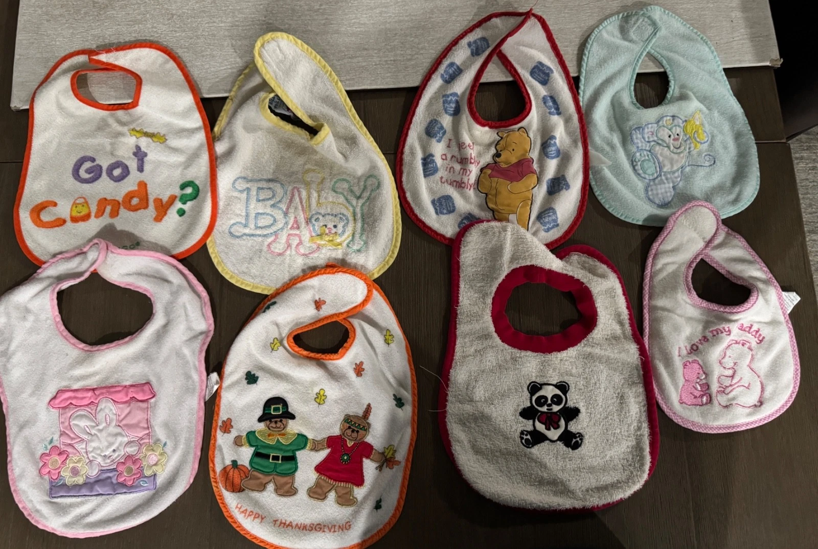 Vintage Lot Of Bibs; Animals, Cute Sayings, Winnie the Pooh 1980s 90s