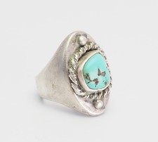 Antico Argento Sterling E Turchese Old Pedone Uomo Donna Anello Misura 9.5