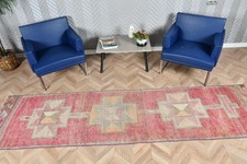 2,8x10,8 ft Vintage Rug, Herki Rug, Red Striped Rug Wool