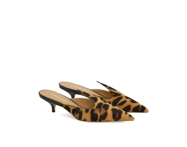 NIB NEW SALVATORE FERRAGAMO LEOPARD CALF HAIR MULES HEELS 40mm ITALY SIZE 7