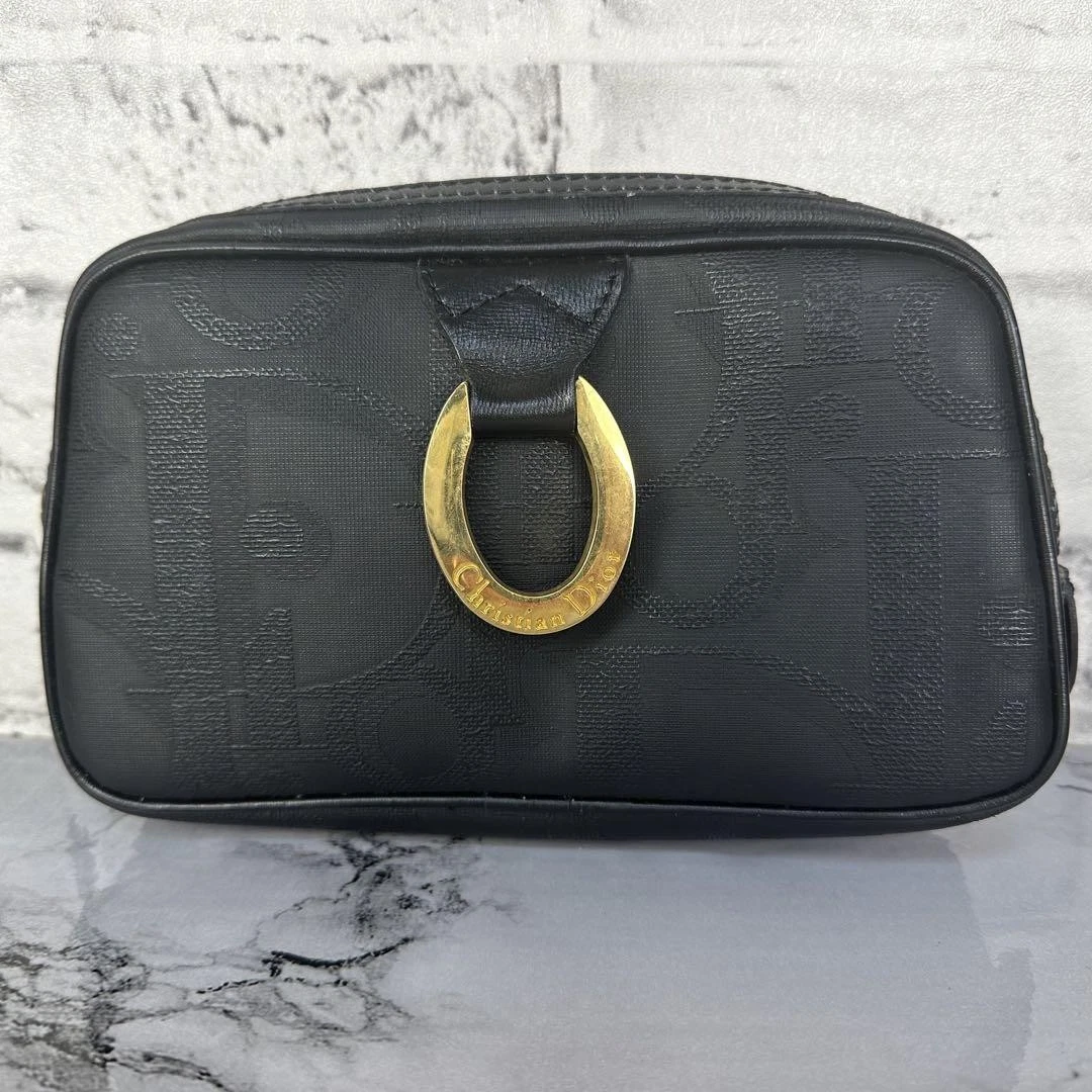 Exquise pochette cosmétique Christian Dior trotteur ovale ferrures métalliques cuir
