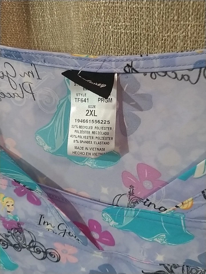 Cinderella Cherokee Scrubs Tooniforms Disney V Neck Top TF641 PRGM 2x New P2 - Image 3 of 3