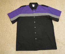 Speed Zone Race Gear Shirt Mens Large Purple Checkered Racing Short Sleeve