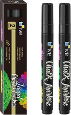 Black Liquid Chalk Markers - 2 Pack Bright Colors Erasable Chalk Marker Pens, Re