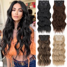 US 4 Pieces Clip In Hair Extensions Full Head Natural As Human Real Thick Wavy