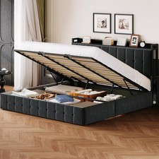 King/Queen/Full Size Lift Up Storage Bed Frame, Metal Platform Bed w/ Headboard