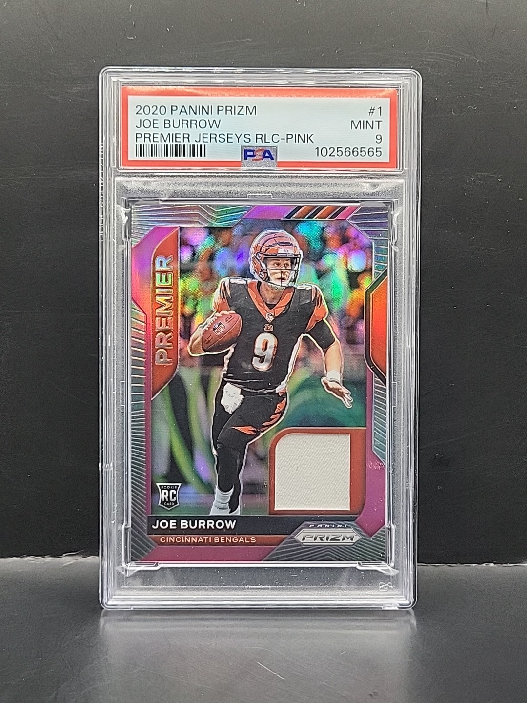 2020 PANINI PRIZM PREMIER JERSEYS RELICS PINK #1 JOE BURROW ROOKIE RC PSA 9