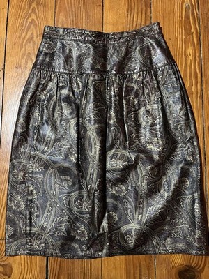 Vtg Carlos Falchi Leather Skirt Italy Brown Paisley lined size 10