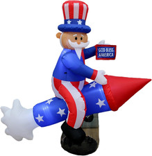 6 Foot Long Patriotic Independence Day 4Th of July Inflatable Uncle Sam on Rocke