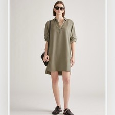 Quince Vintage Wash Tencel Roll Sleeve Tunic Dress Womens Size XS Olive