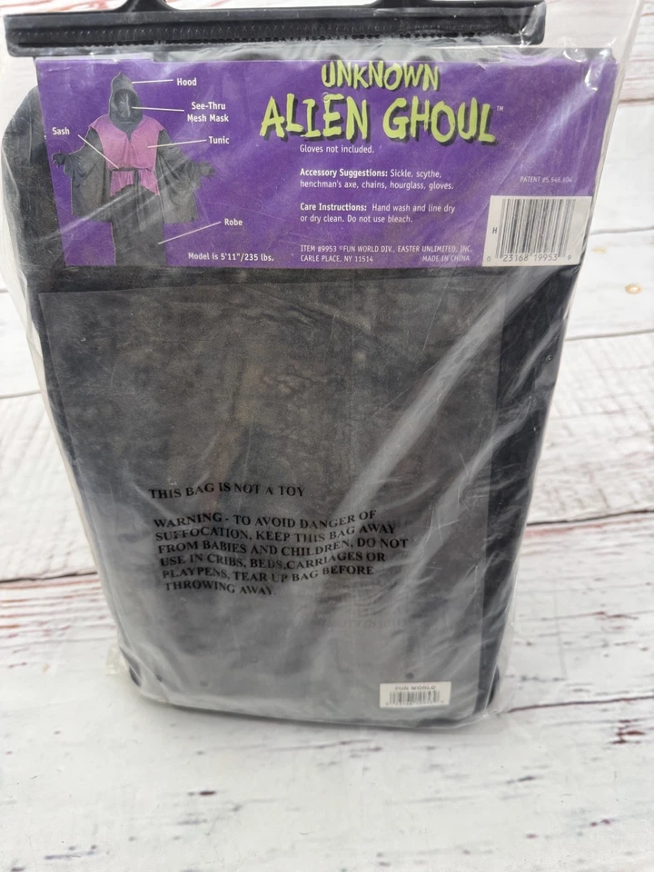 Disfraz de Halloween Alien Ghoul túnica negra con capucha malla máscara facial faja talla grande Foto 3 de 3