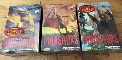3 Aurora 2000 Dinosaurs Pteranodon T Rex SEALED Triceratops Snap-Together Model