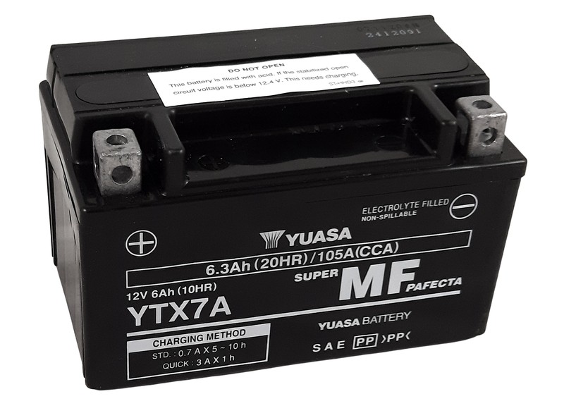 Batterie YUASA YTX7A FA activée en usine sans entretien pour moto